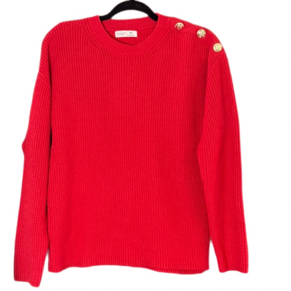 Primark Cares XS Red Ribbed Knit Sweater Gold Button Shoulder Detail